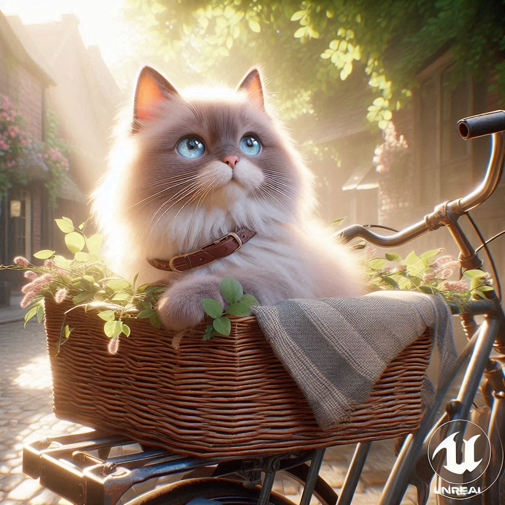 Ragdoll Cat in a Basket on the Back of a Bicycle