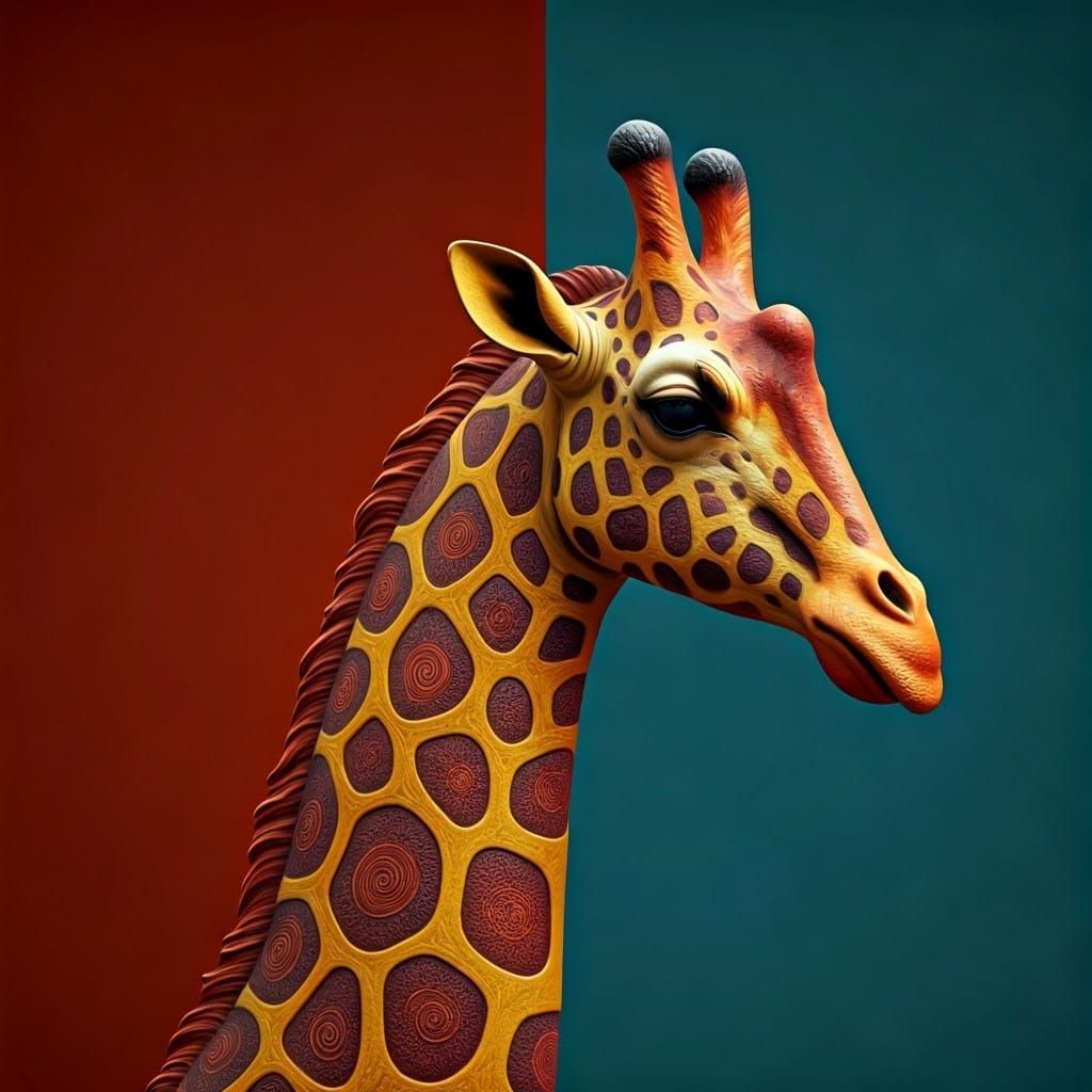 Abstract Giraffe Sculpture in Vibrant Contrasting Colors