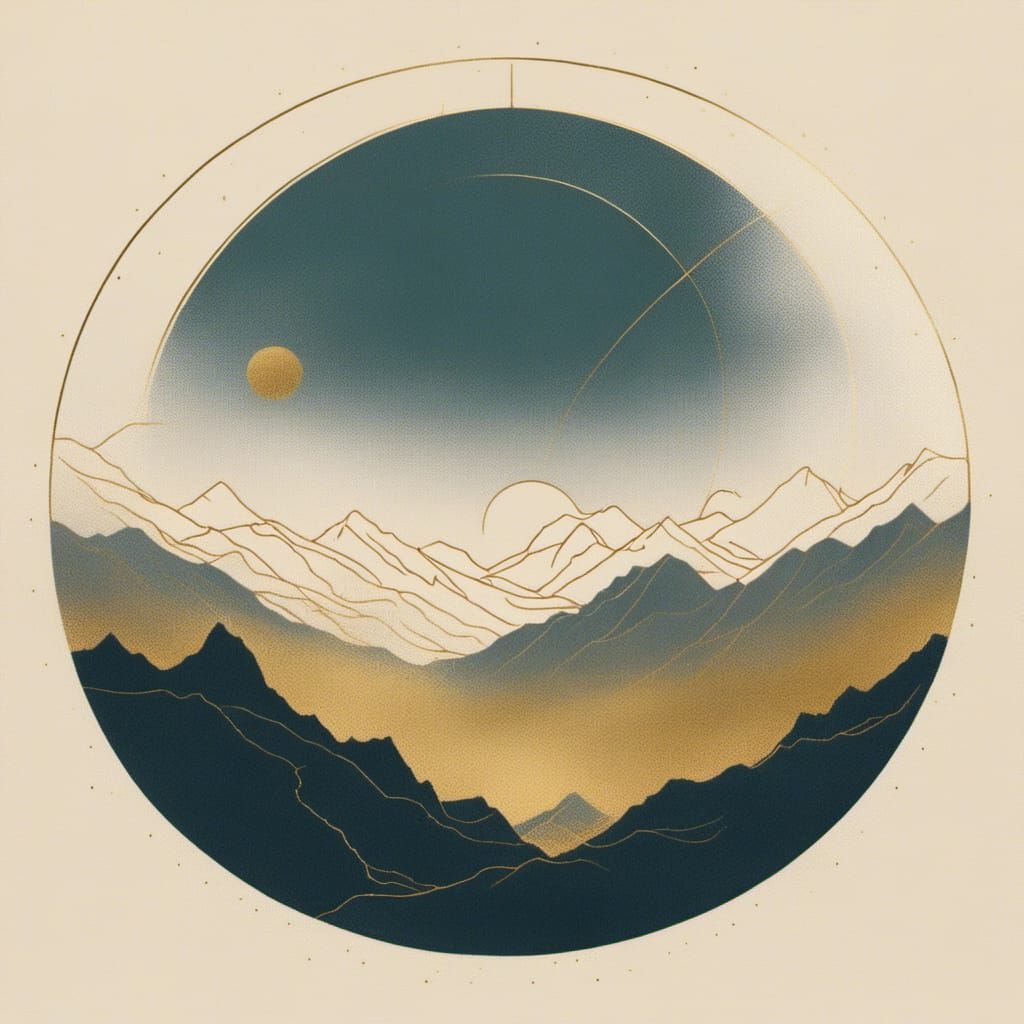 Mountain inside a golden ink halo <lora:Interpolation:1.0>