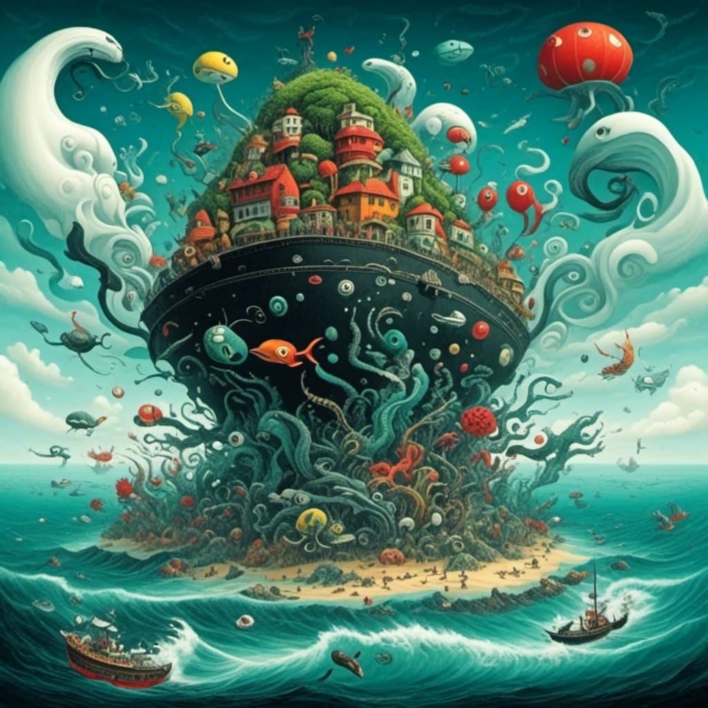 <lora:Sea monsters:1.0> Black island  