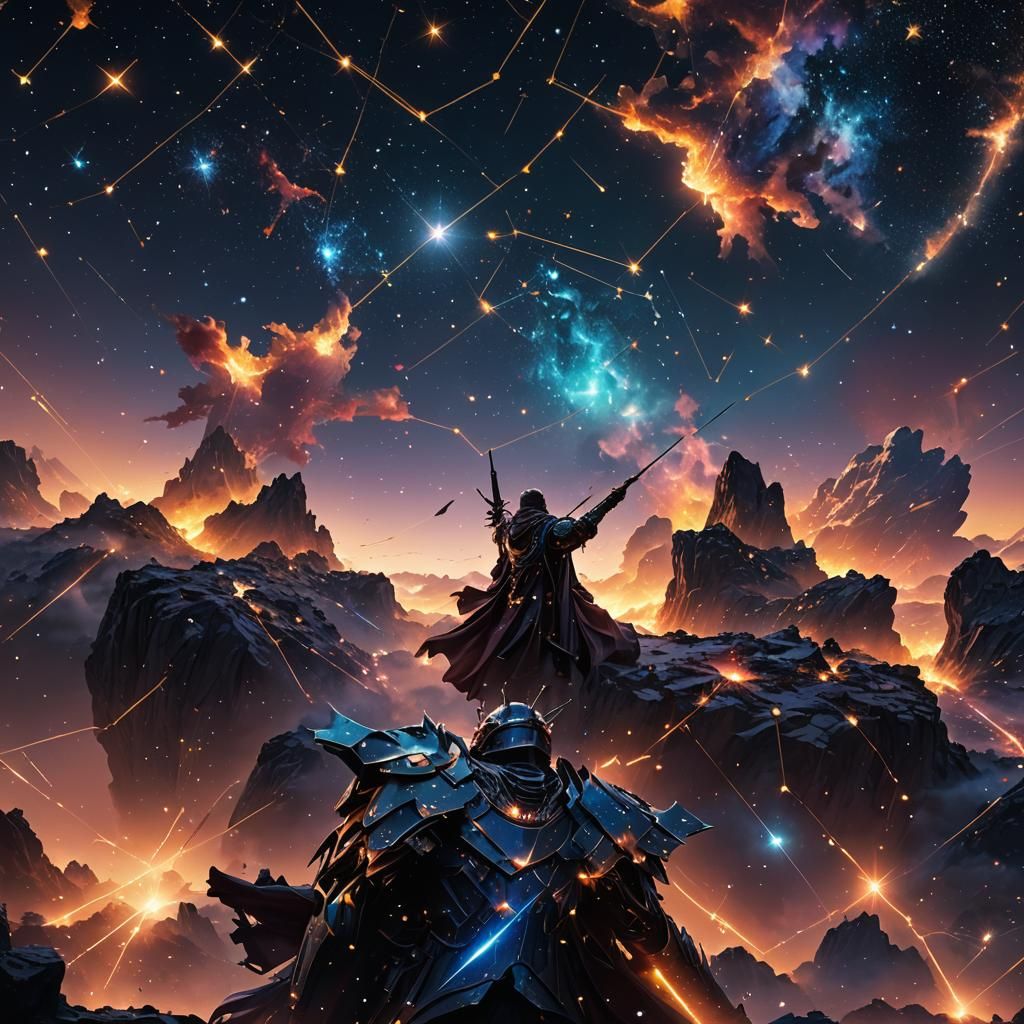 Constellation art against the night sky. Dusk colors. Hyperr...