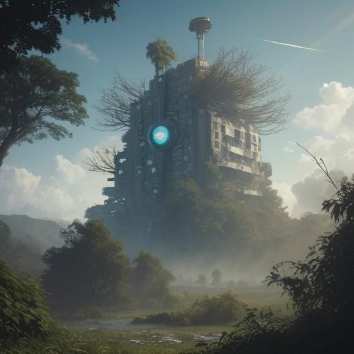 Deteriorating Solarpunk Space Oasis: Hyper Photorealistic Re...