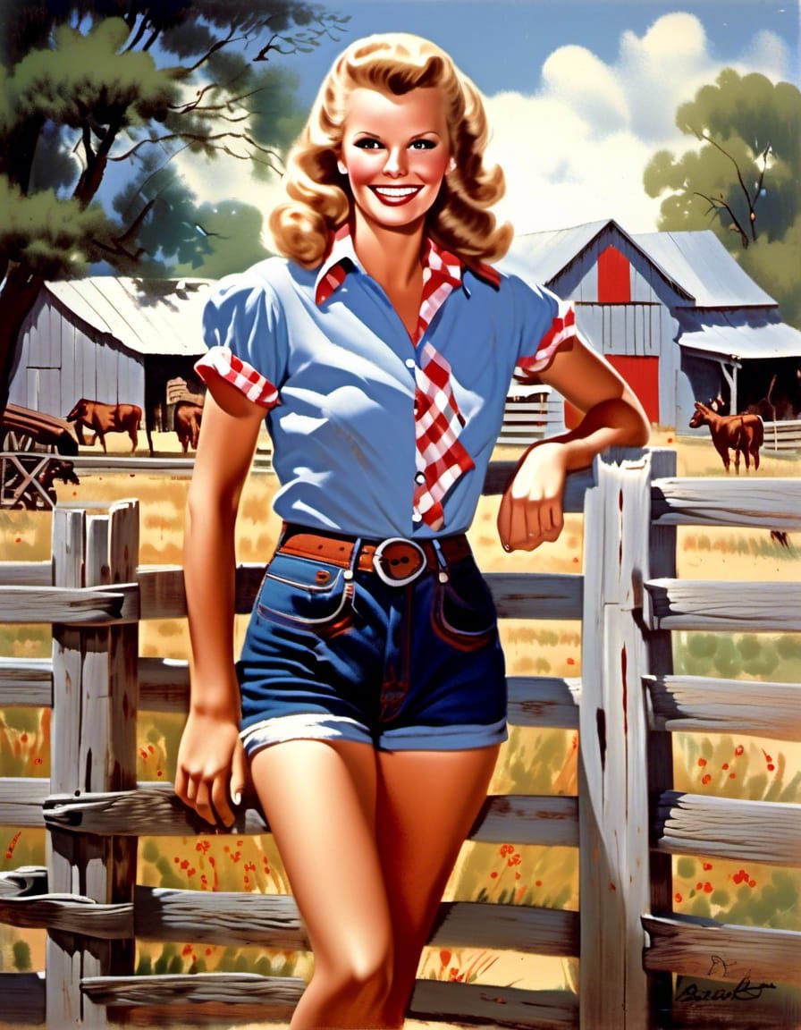 Full length pin up style portrait of a young smiling blond d...