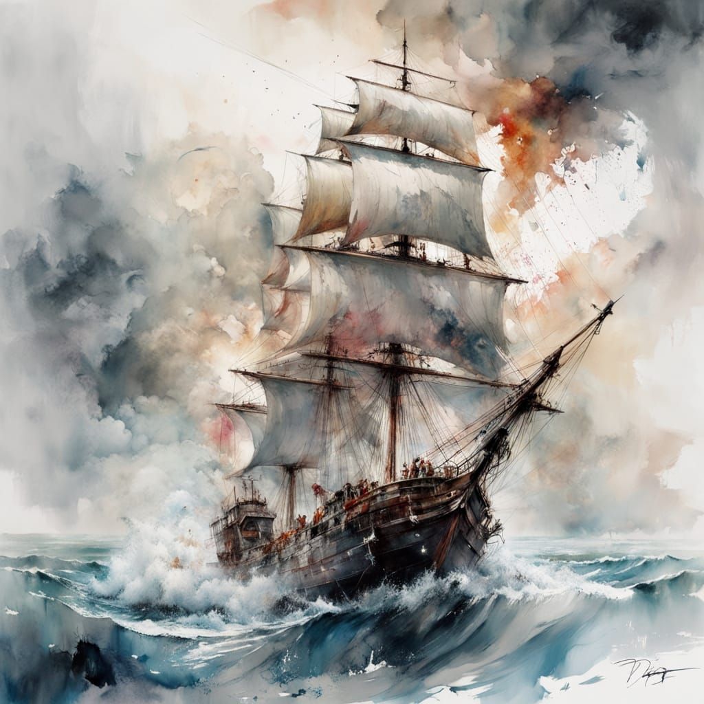 A galleon in a stormy sea...  by @Gerber