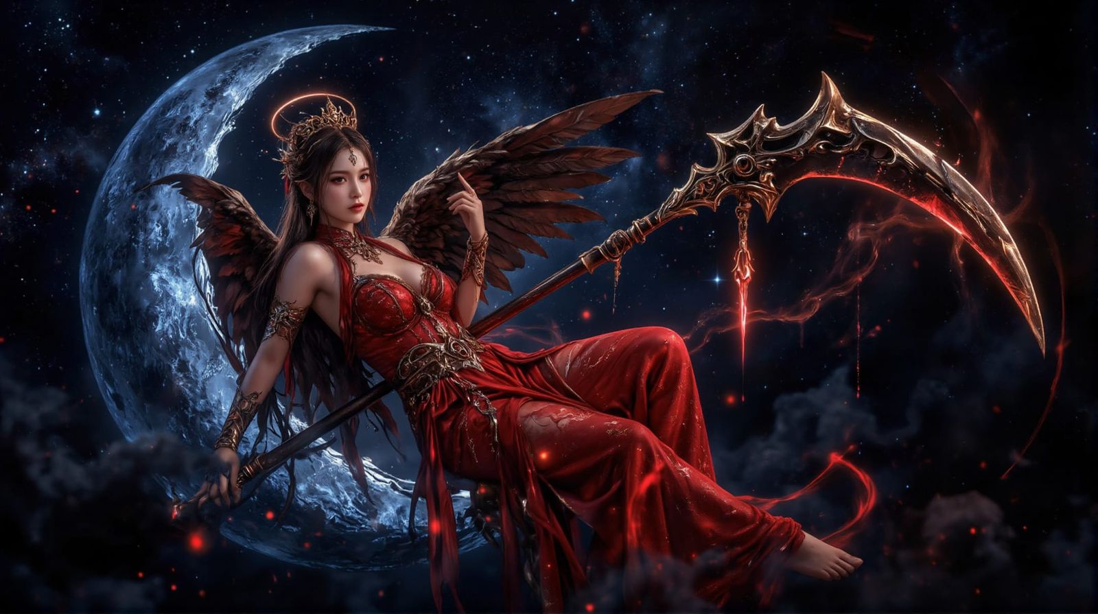 Red Angel resting in the Crescent Moon