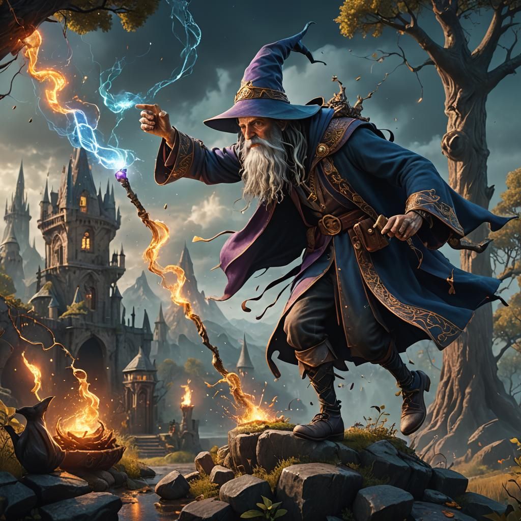 Skinny Wizard's Magical Mishap: Fantasy Art