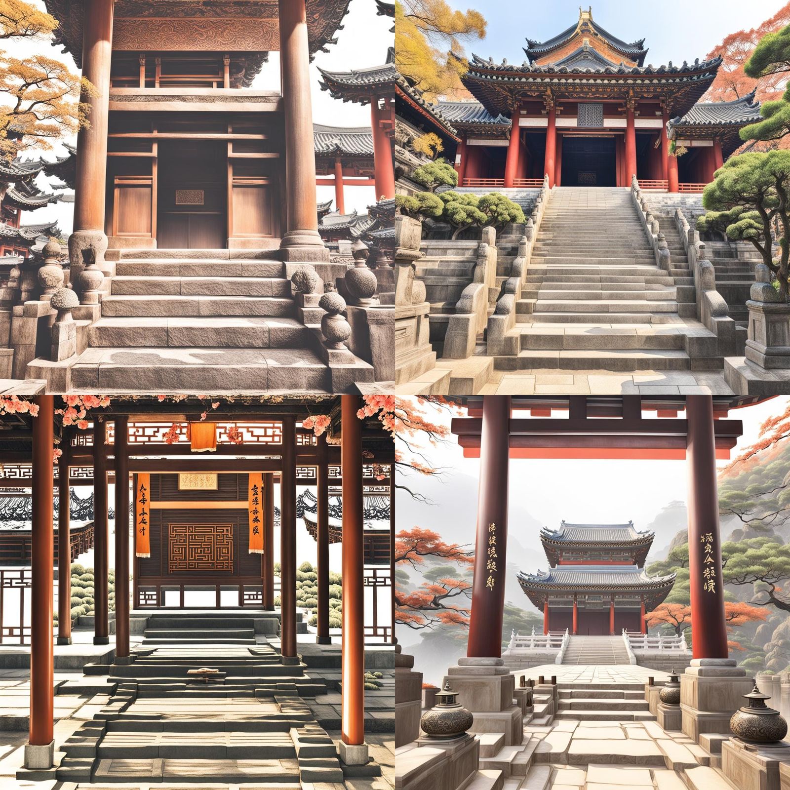 Asian Man and Monk in Temple Conversation