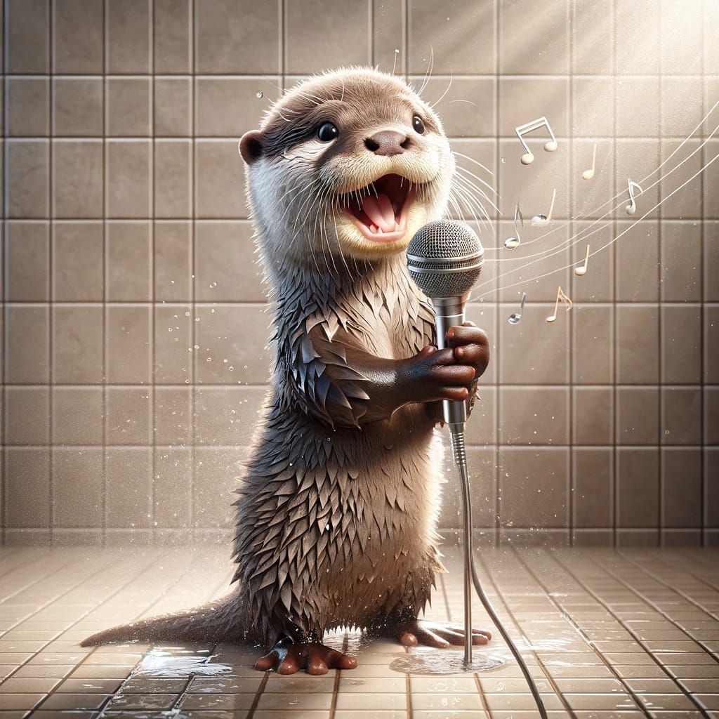 uh oh baby otter... singing in the shower... with a microphone