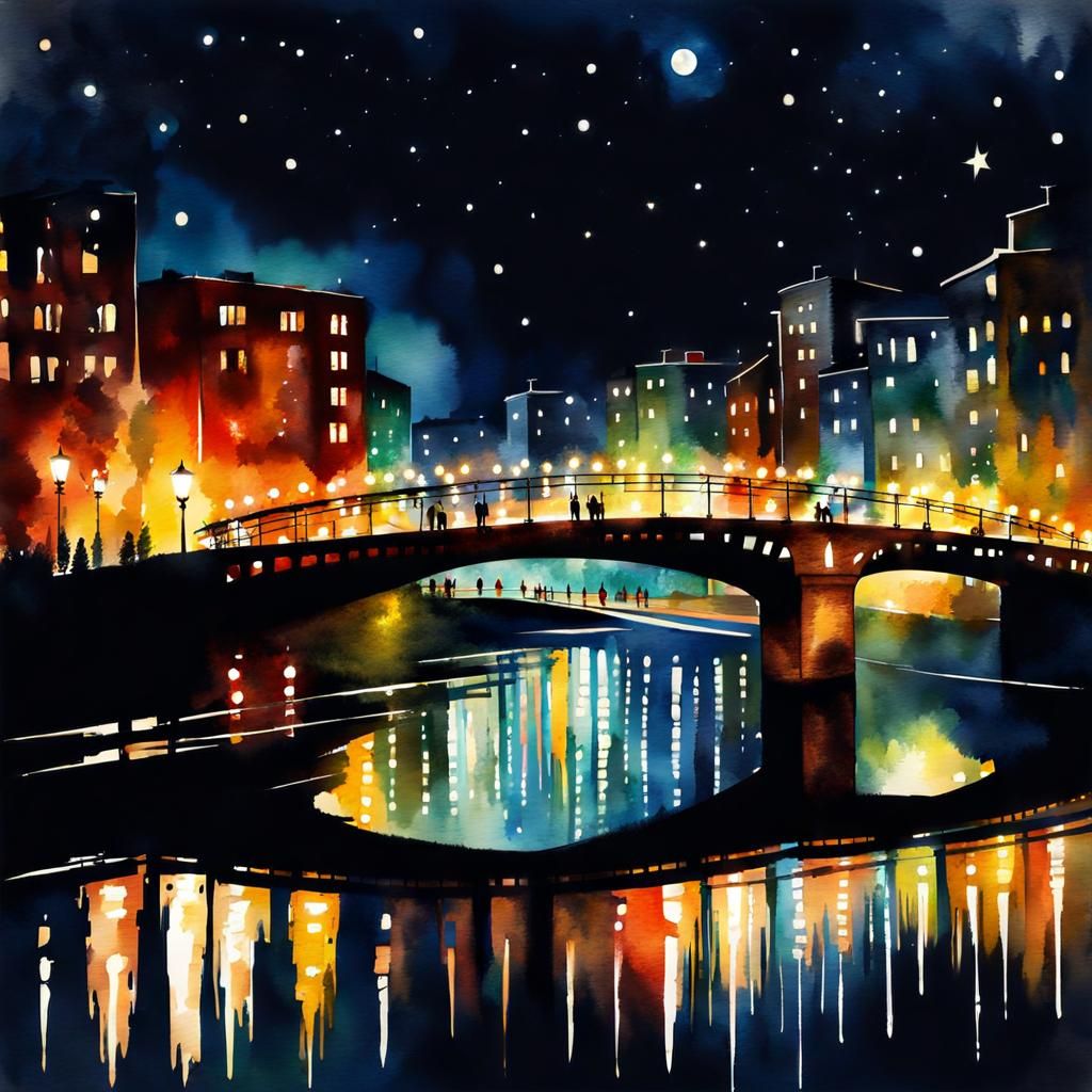 Lightened Bridge at night