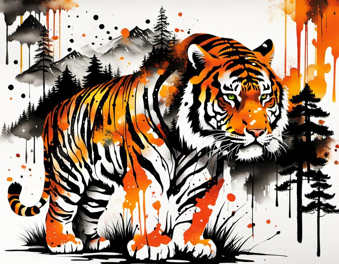 Ink splatter tiger