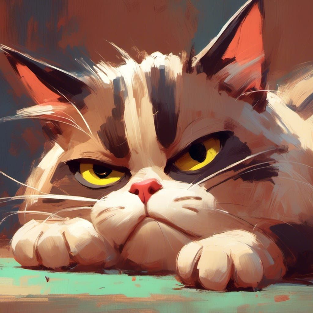 <lora:Express Yourself:1.0>A tired sleepy cartoon cat. exaggerated expression