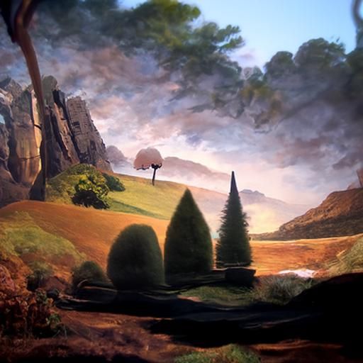a landscape in Stephen Mackey art style