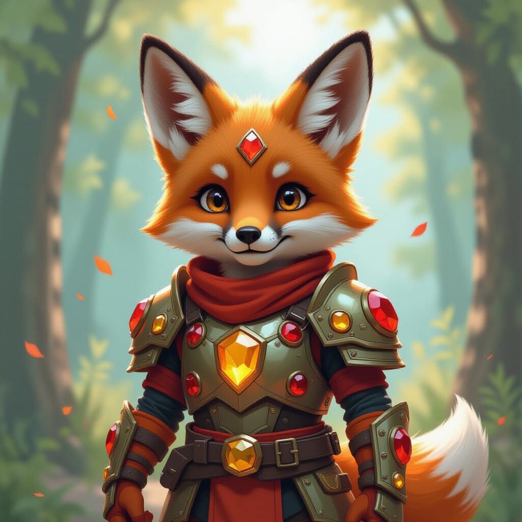 Fox Boy in Gem Armor: Digital Fantasy Art