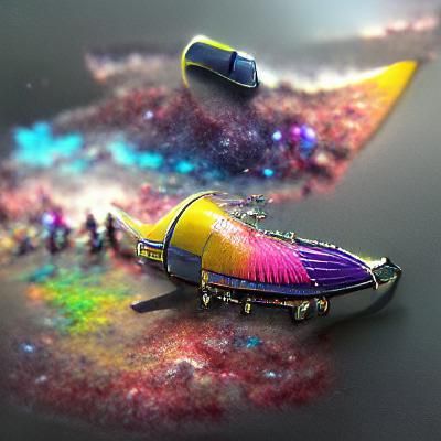 Futuristic Spaceship Jettisoning Through a Colorful Micro-ga...