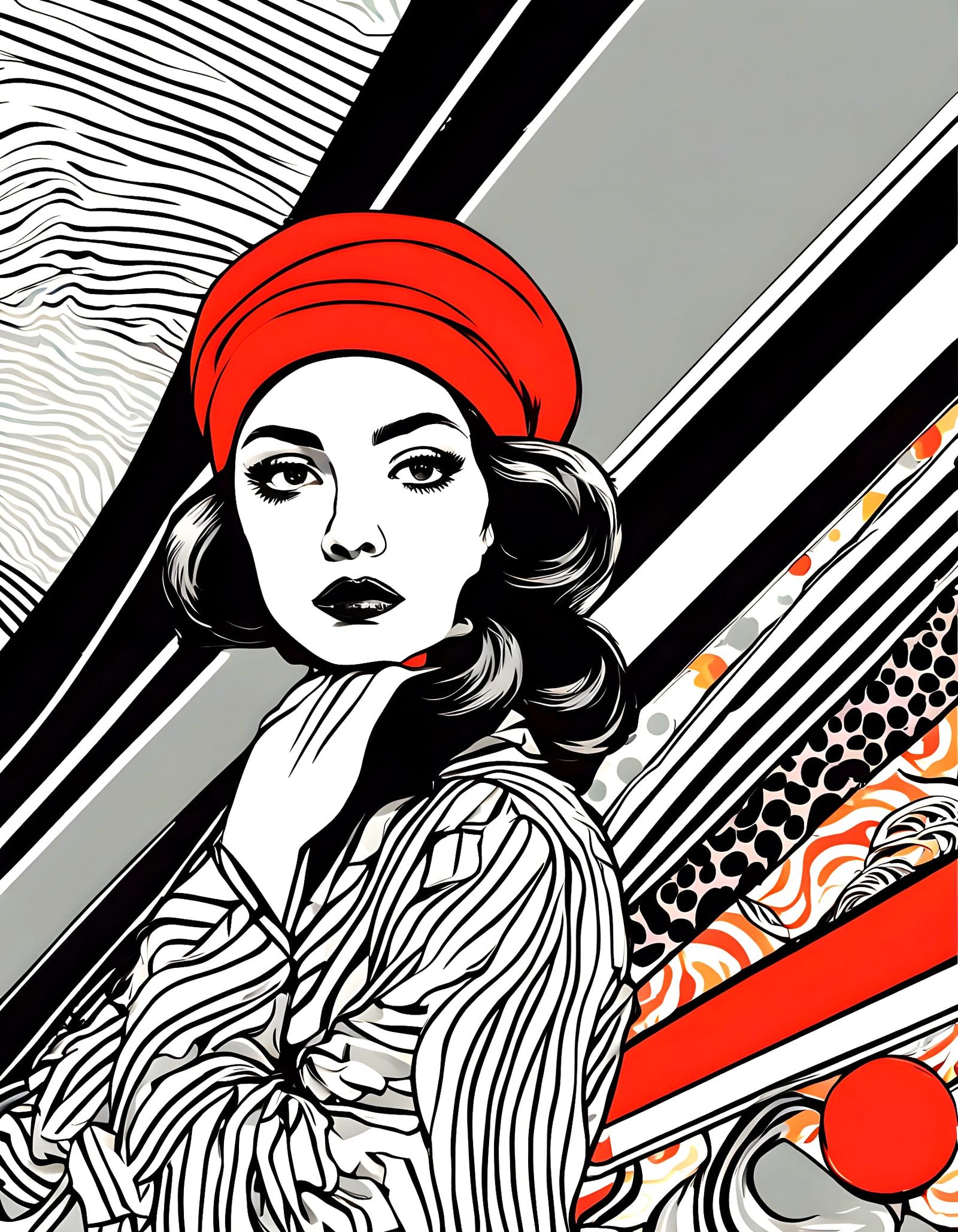 Playful Woman in Retro Art Nouveau Style