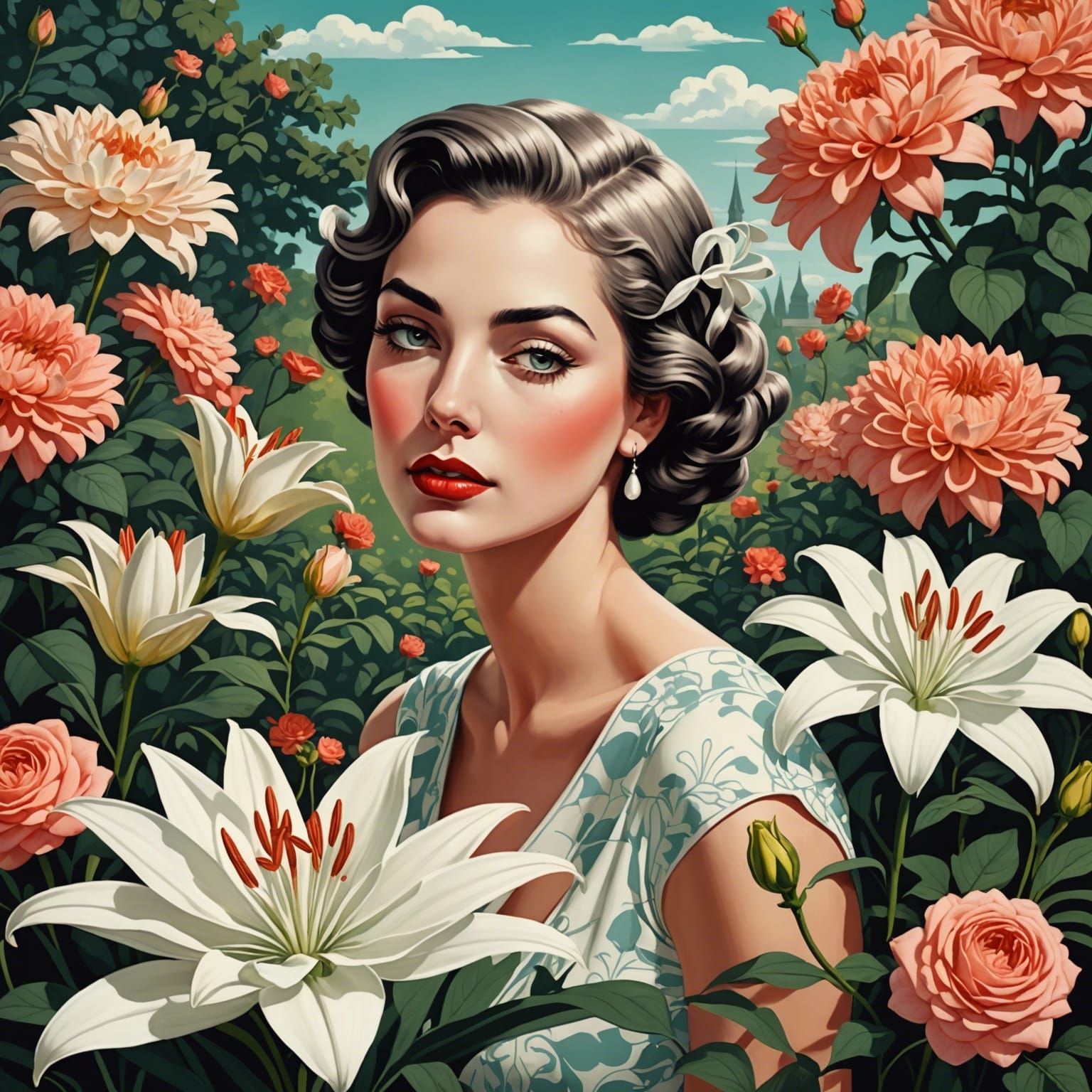 The garden where I picked two white lilies, entwined with ro...