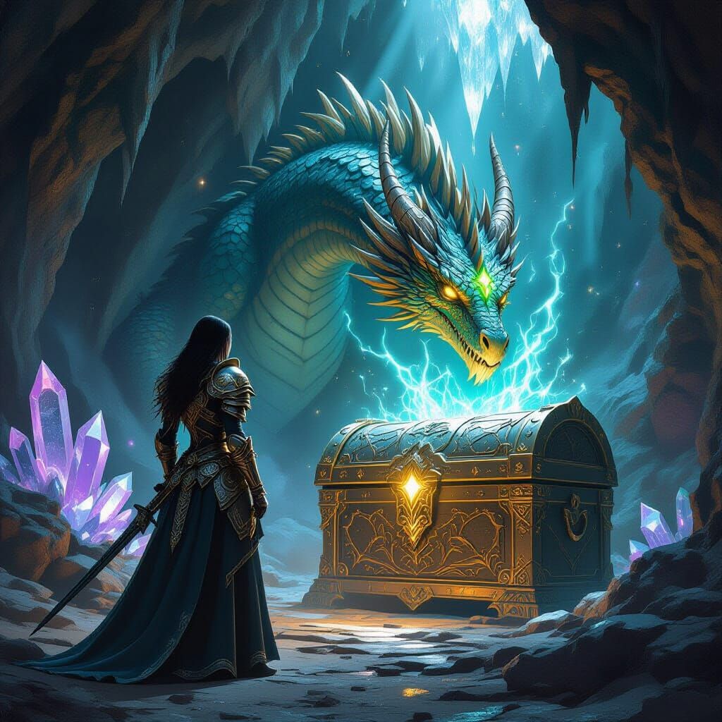 Female knight discovers ancient treasure chest  by @grl_pwr