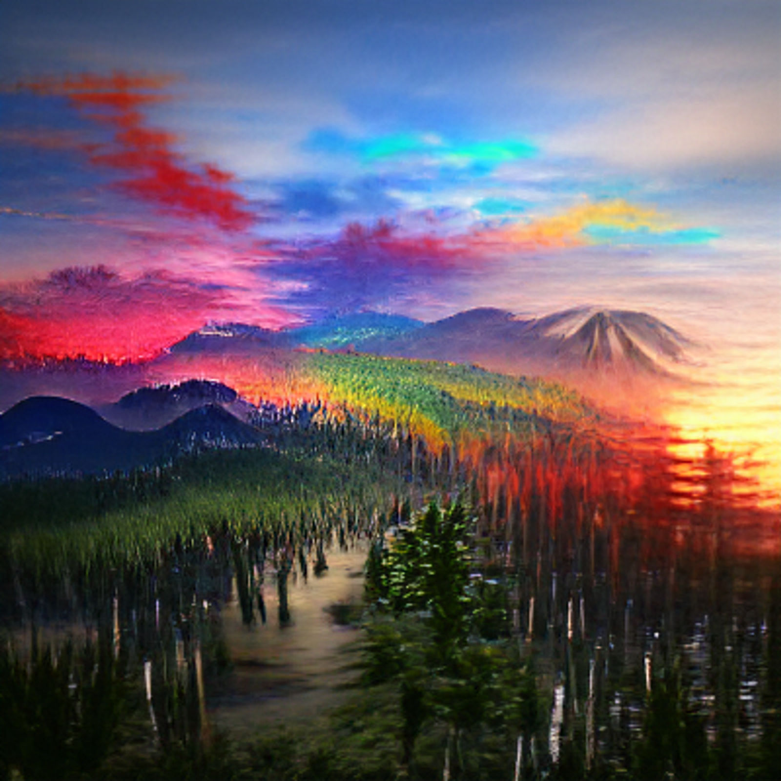 Realistic Rainbow Forest Sunset Ai Generated Artwork Nightcafe Creator