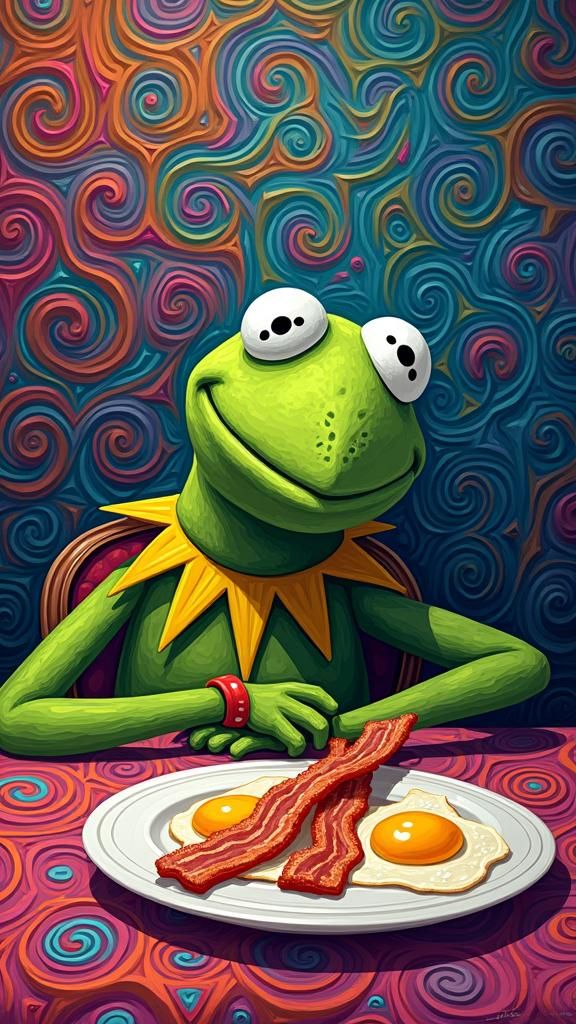 Kermit The frog enjoying breakfast