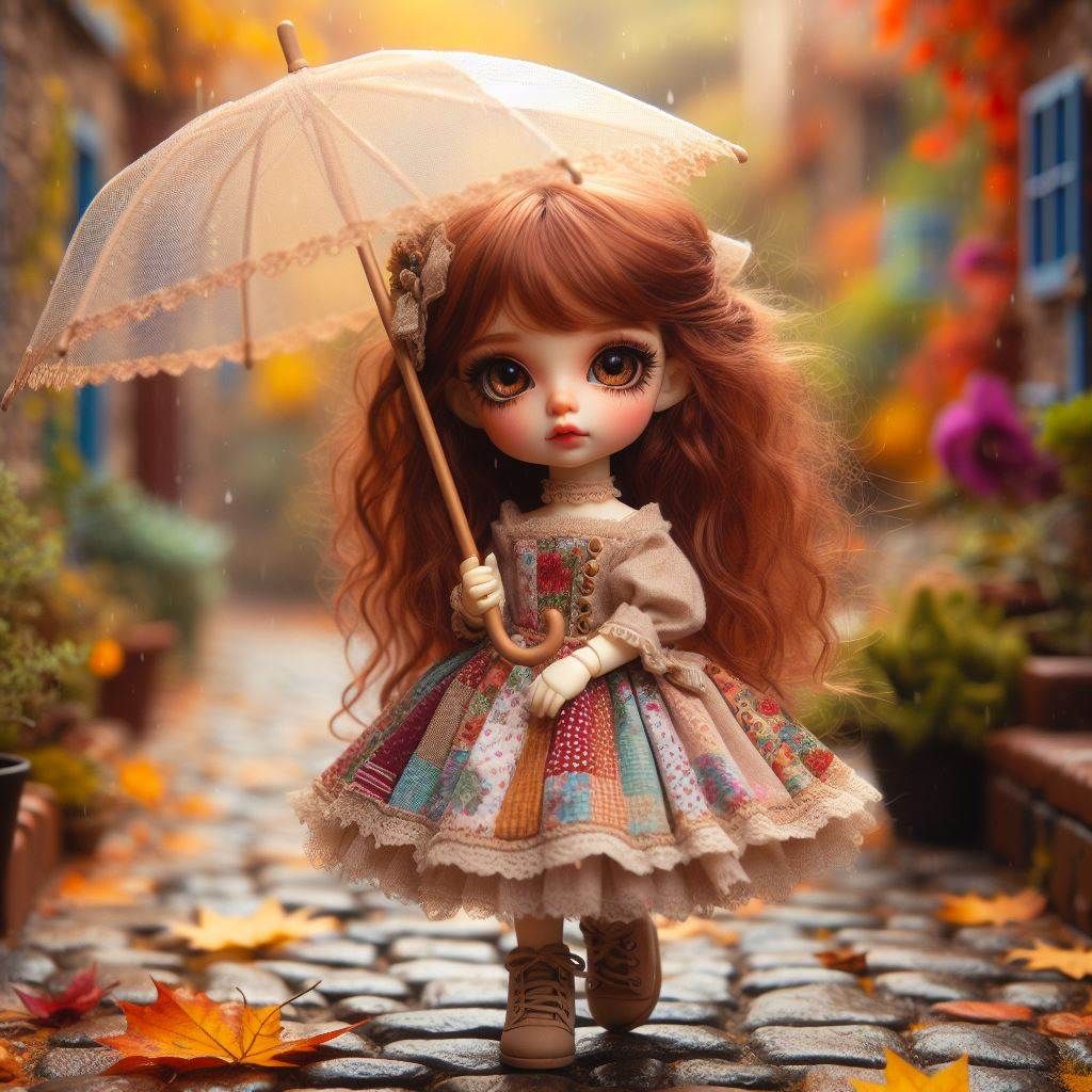 Small Doll face Girl Walking in the Rain