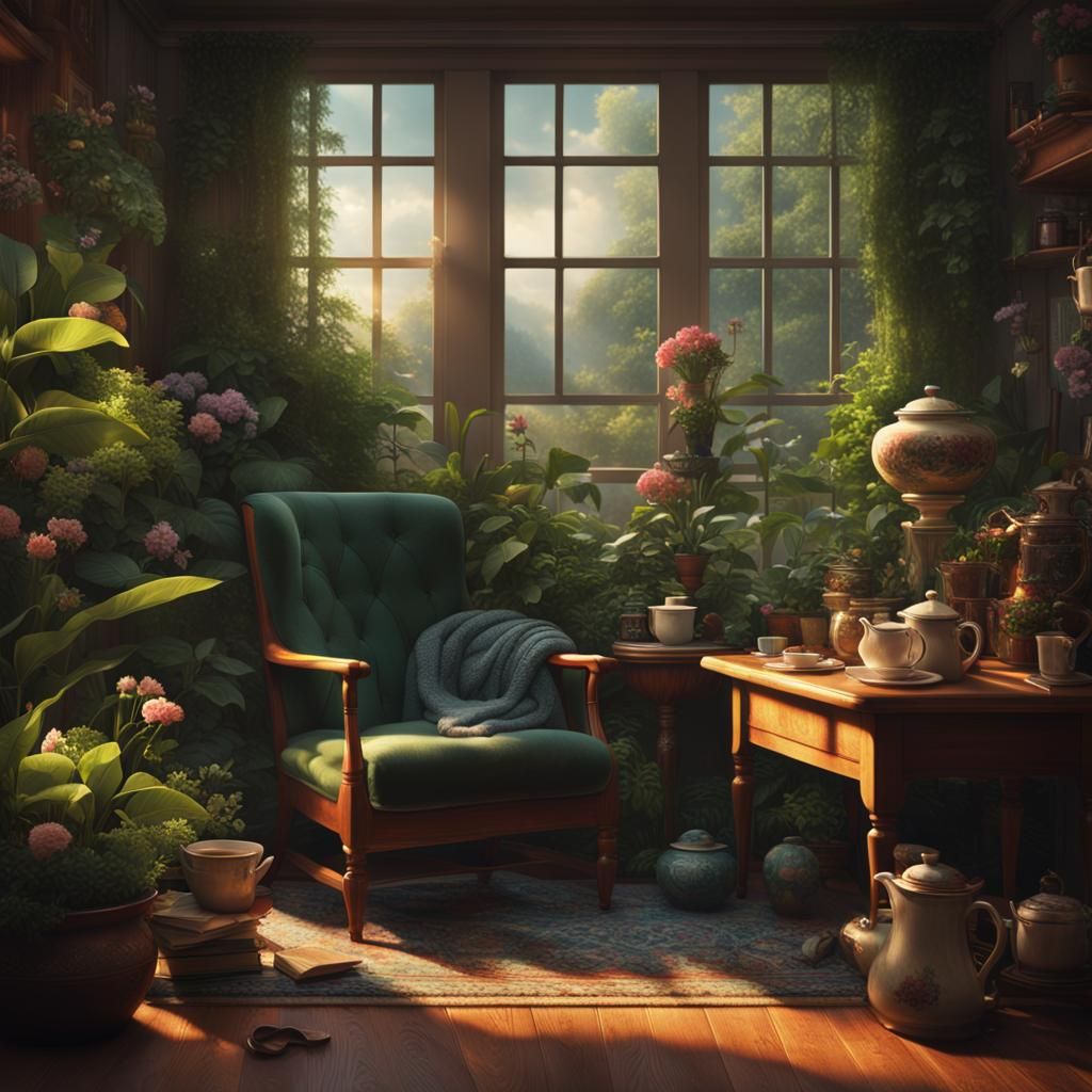 a soft chair and blanket next to a chair in a cozy room with...