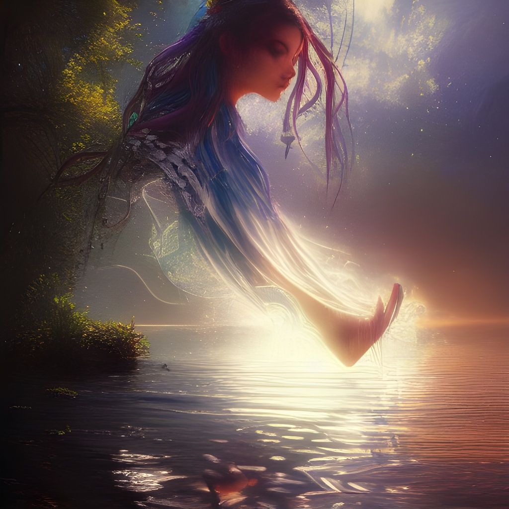 Goddess in River: Hyperdetailed Fantasy Art