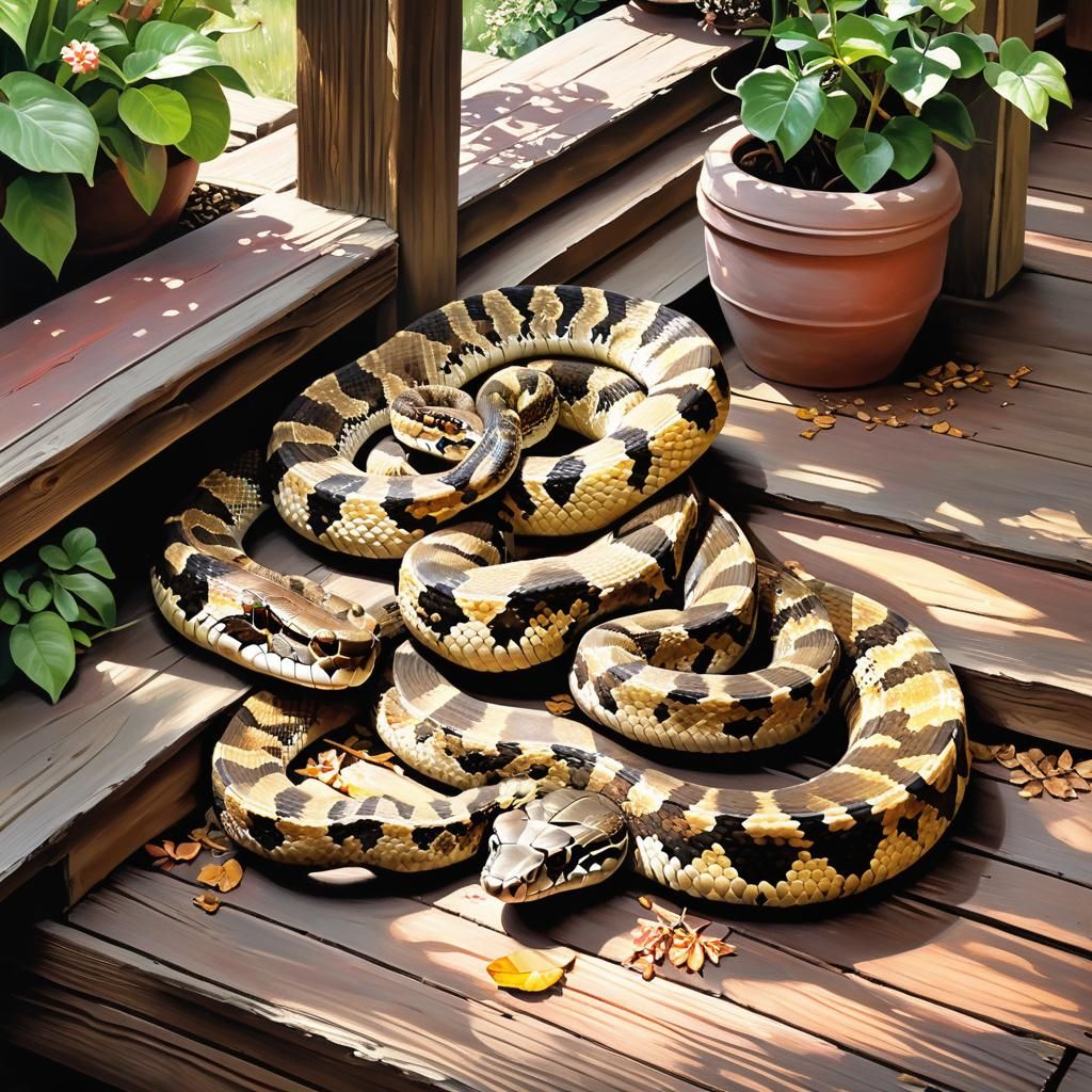Oil painting on canvas of a rattlesnake