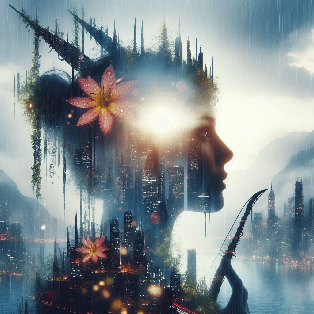 double exposure beautiful fantasy portrait landscape..