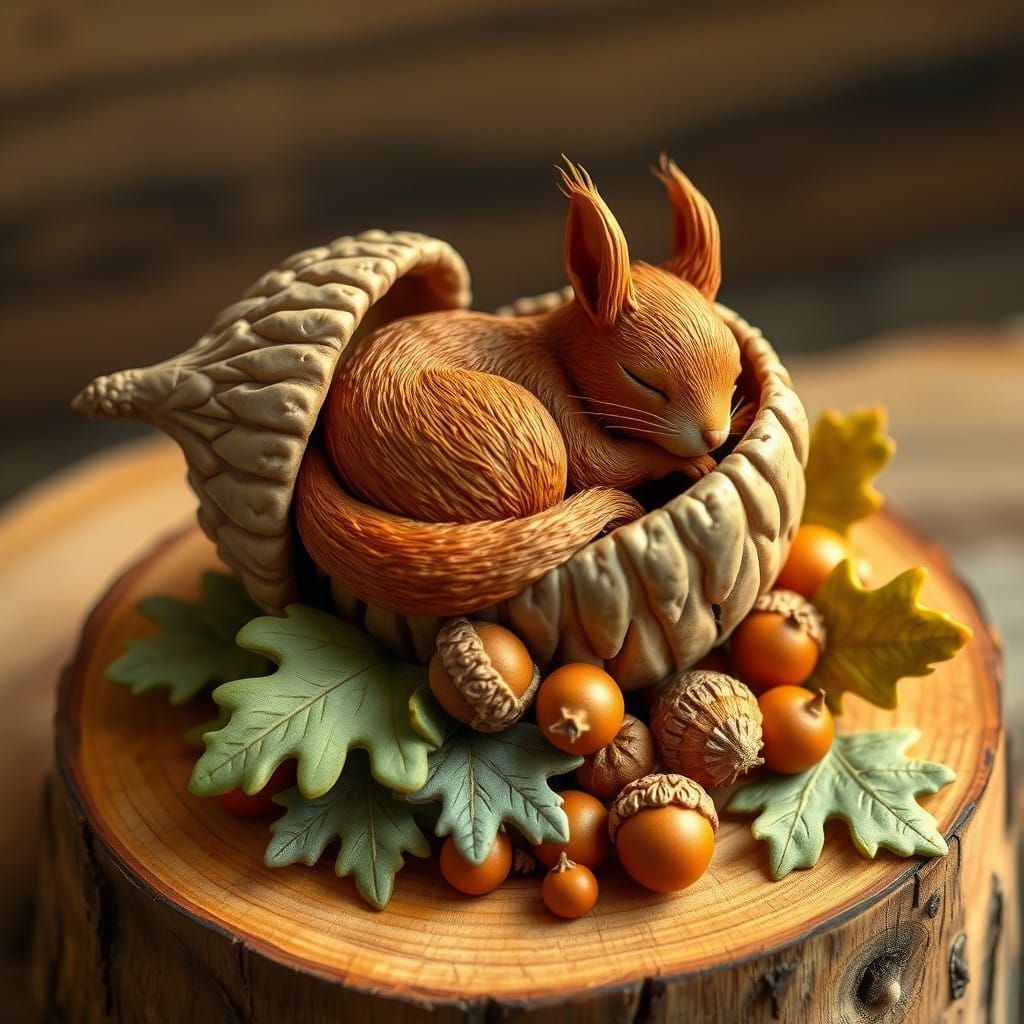 Clay sculpture of a sleeping squirrel  by @Arzathena