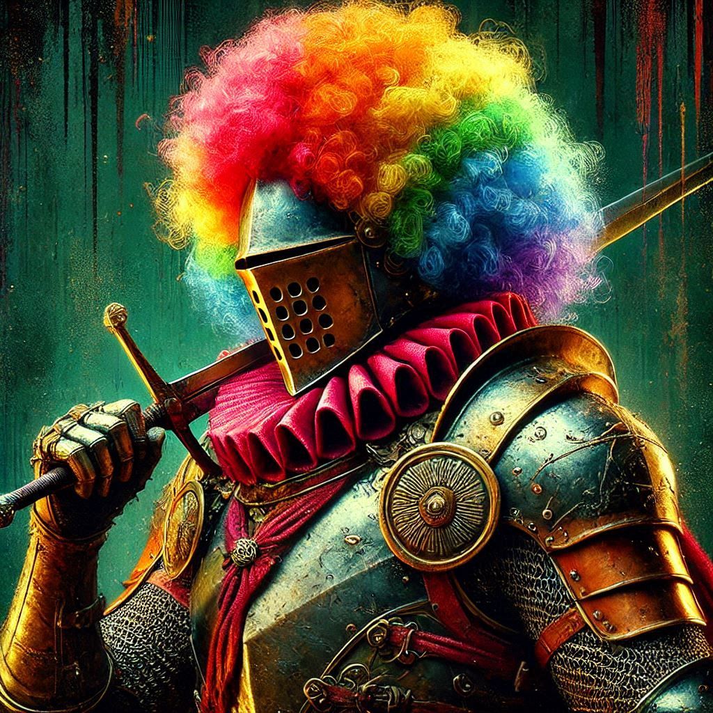 Knight wearing a wig