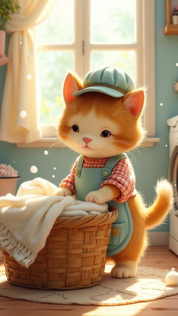 Cute cat wash clothes 
