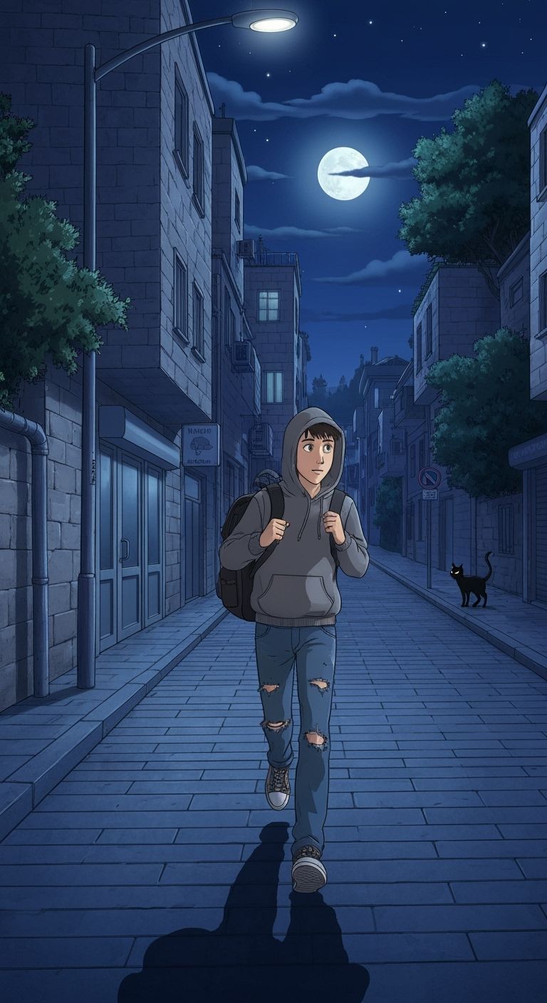 Night Scene in Jerusalem, Cartoon Style