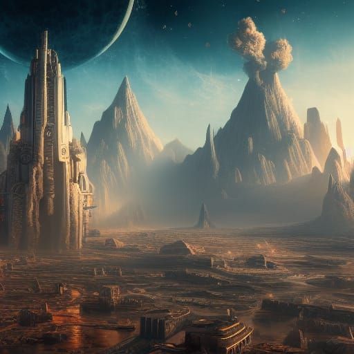 An alien city under a black moon