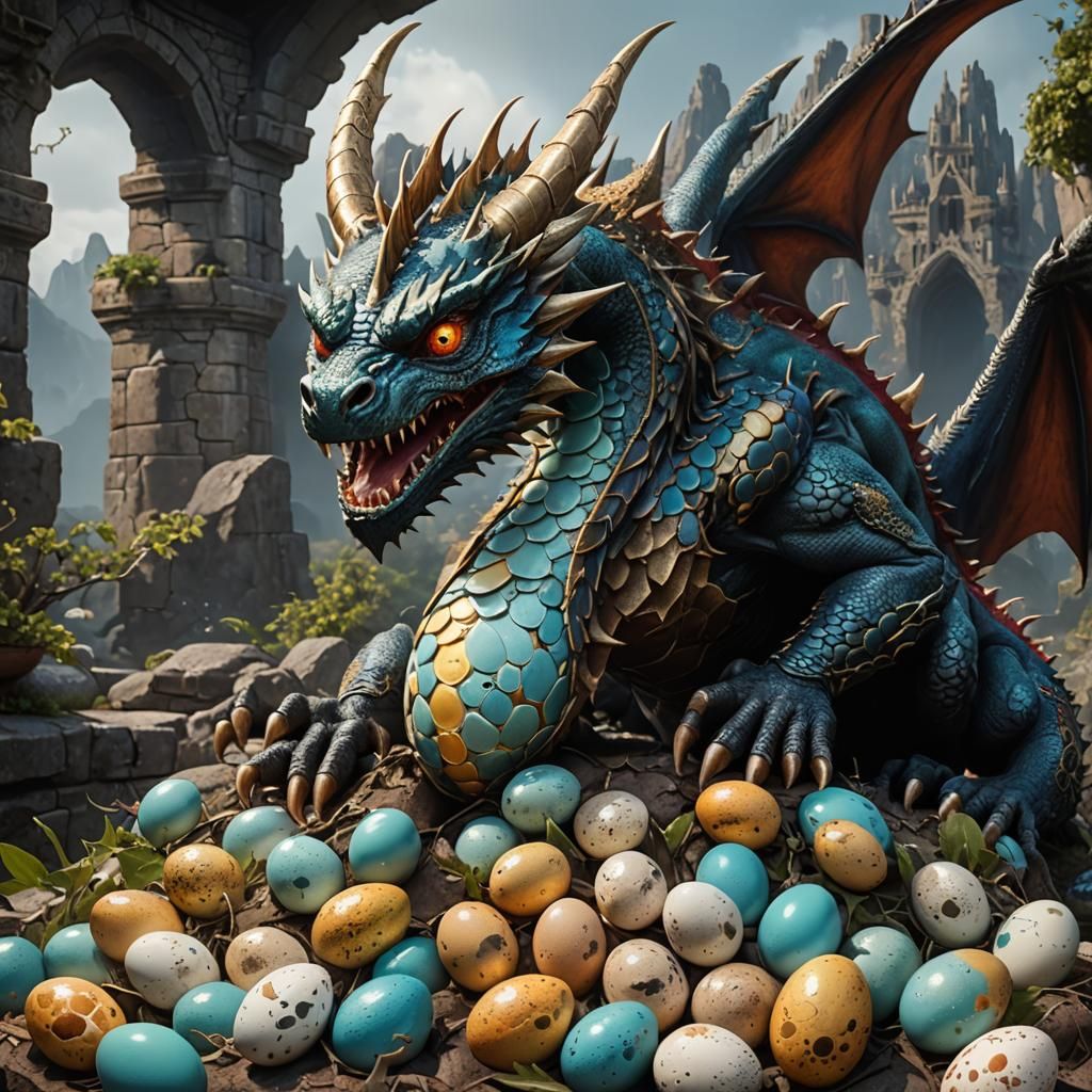 Dragon with baby eggs