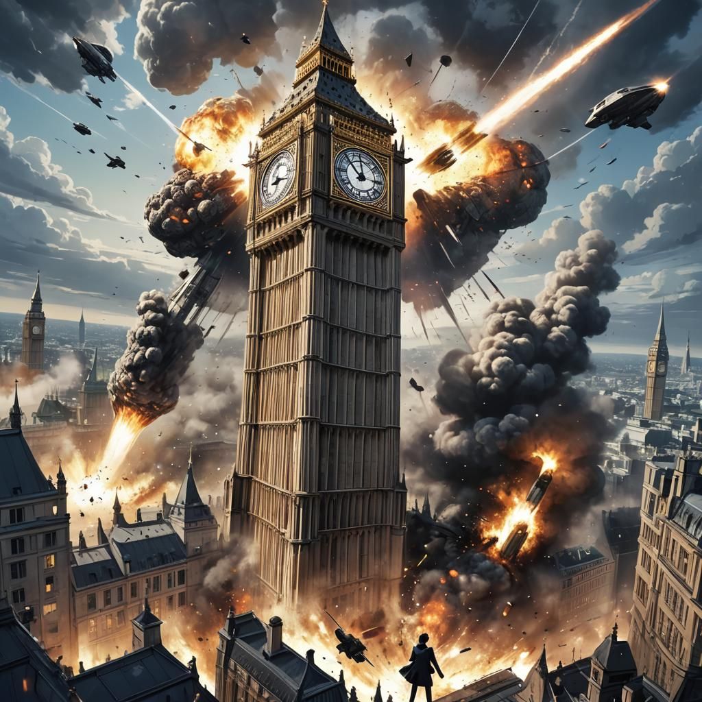 one big ben being destroyed by a UFO