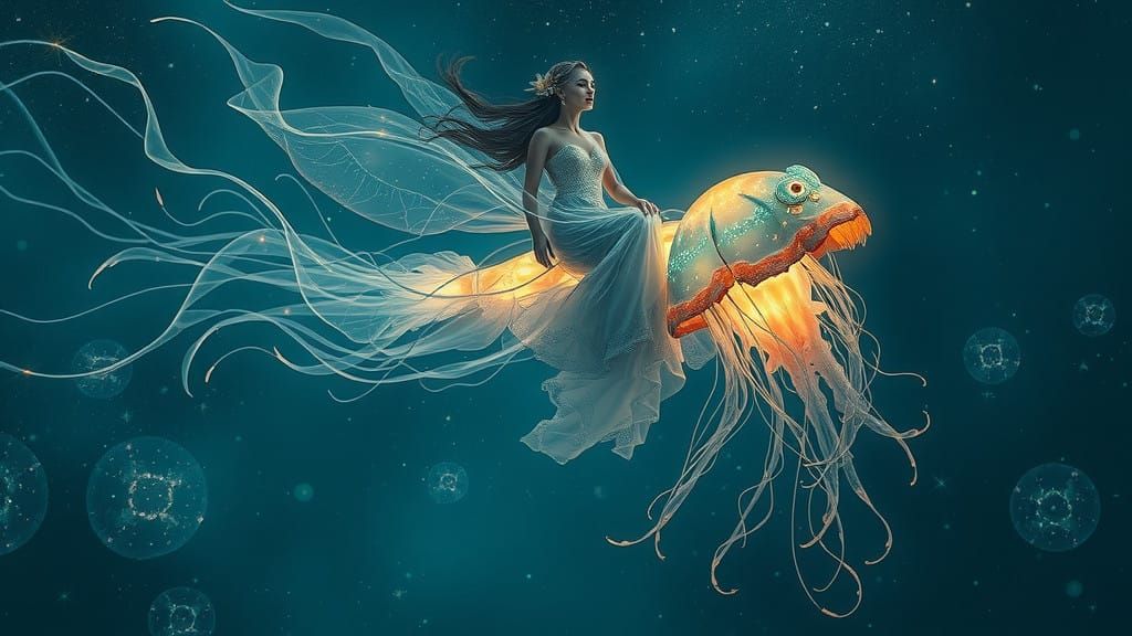 Beautiful Maiden Rides bioluminescent creature  by @PedroGasby