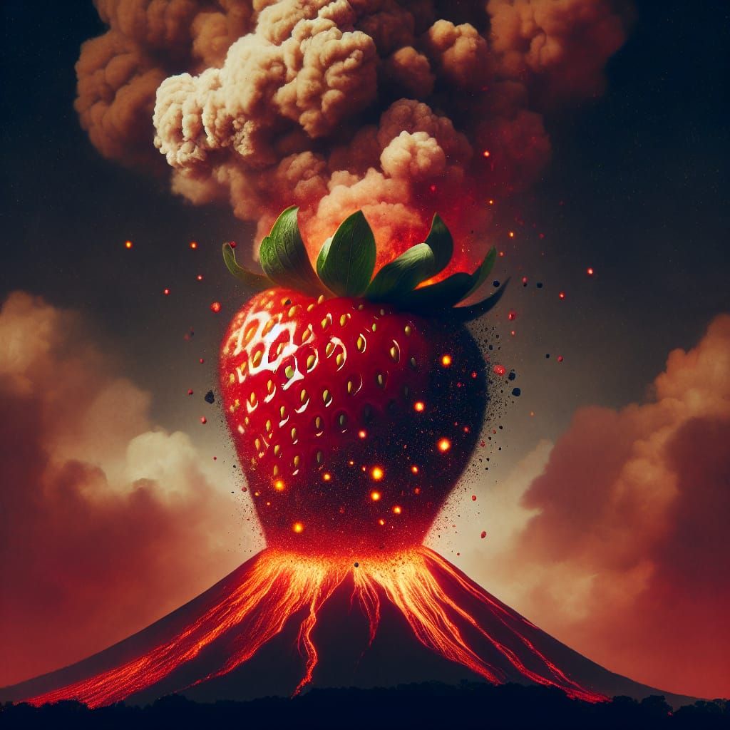 Volcanic Strawberry Fusion: A Surreal Landscape