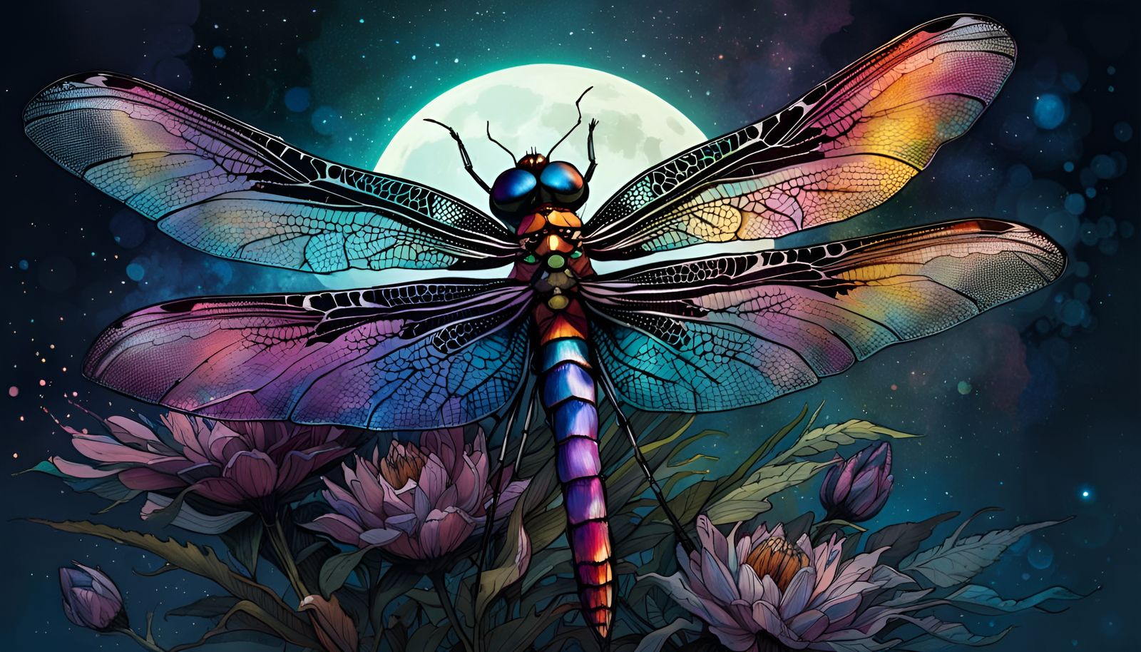 Dragonfly by Moonlight - AI Generated Artwork - NightCafe Creator