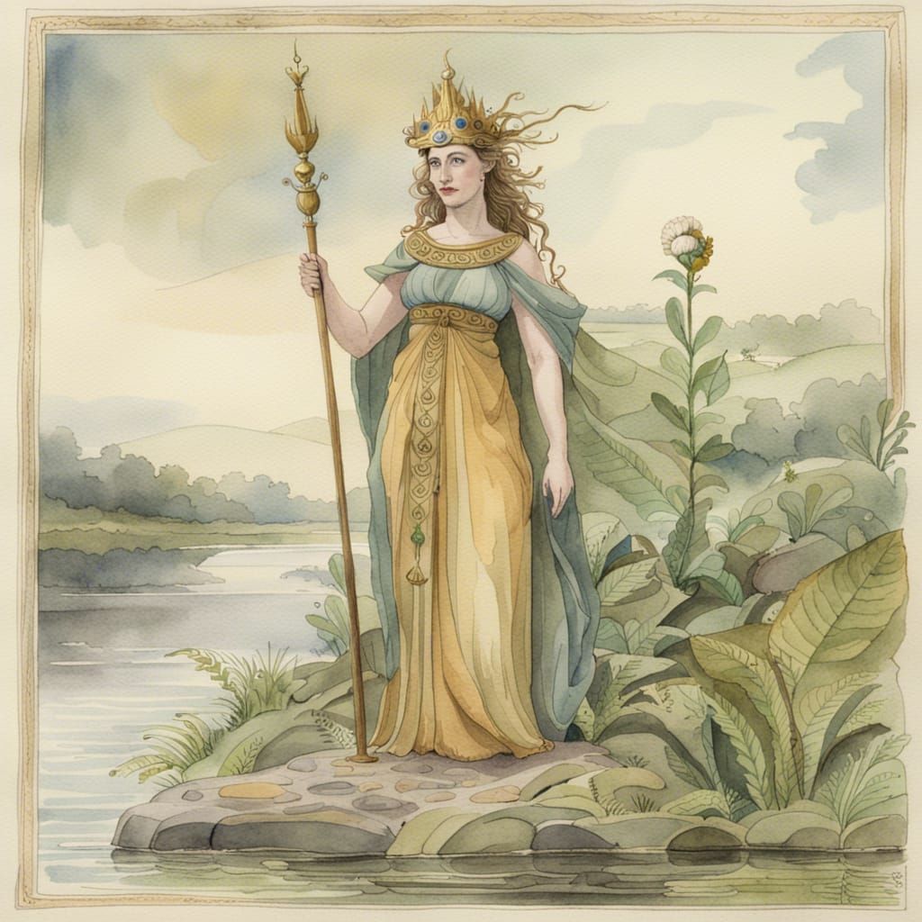 Watercolor of Trisentona, the Goddess of the River Trent