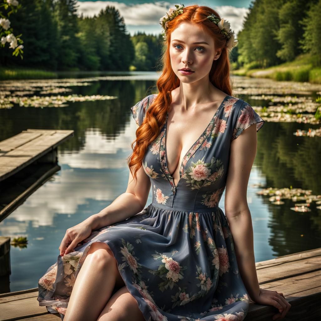 ginger girl in flower summer dress - AI Generated Artwork - NightCafe ...