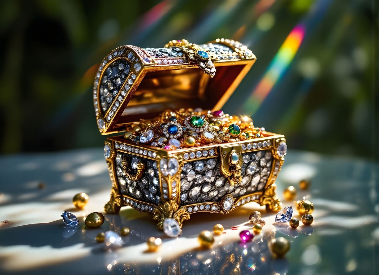 Majestic Treasure Chest Figurine in Sunlight