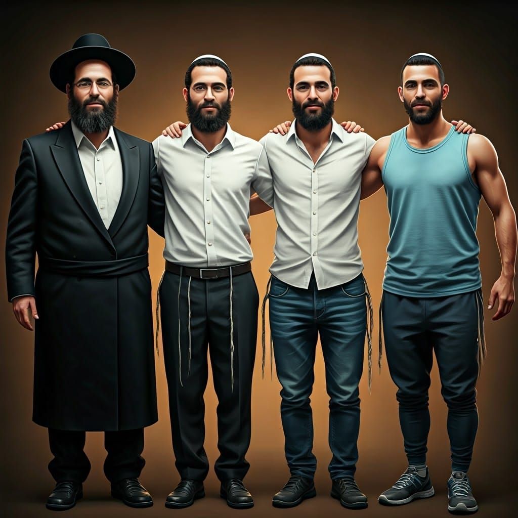 Four Jewish Men United, Hyper-Realistic Digital Art
