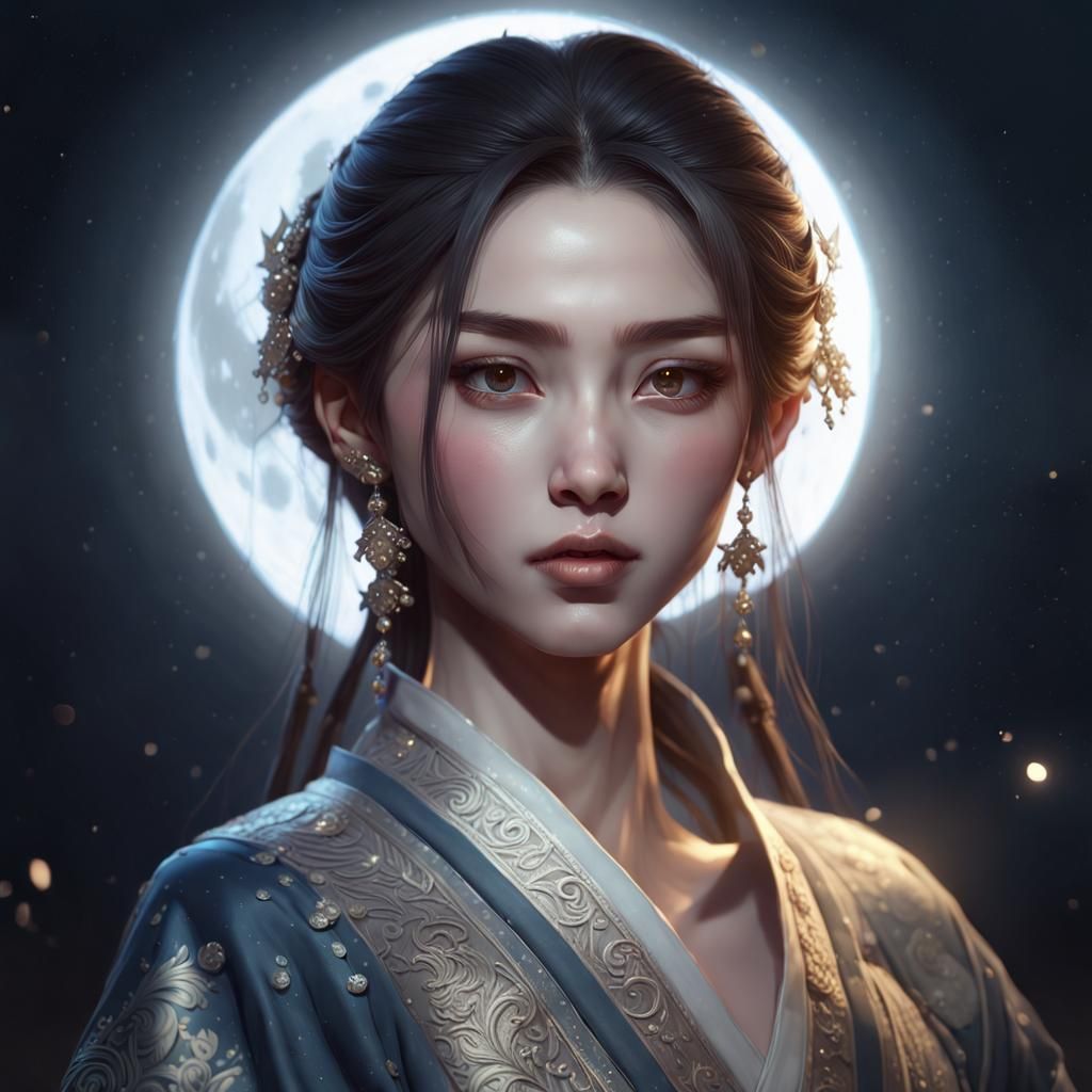 Girl & Moon - AI Generated Artwork - NightCafe Creator