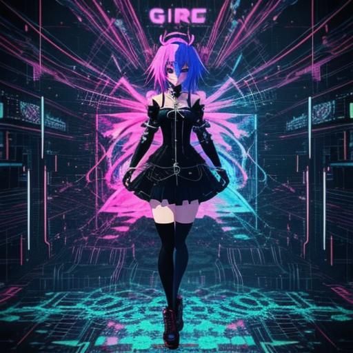 Anime Magic Girl in Glitchcore Visual Key
