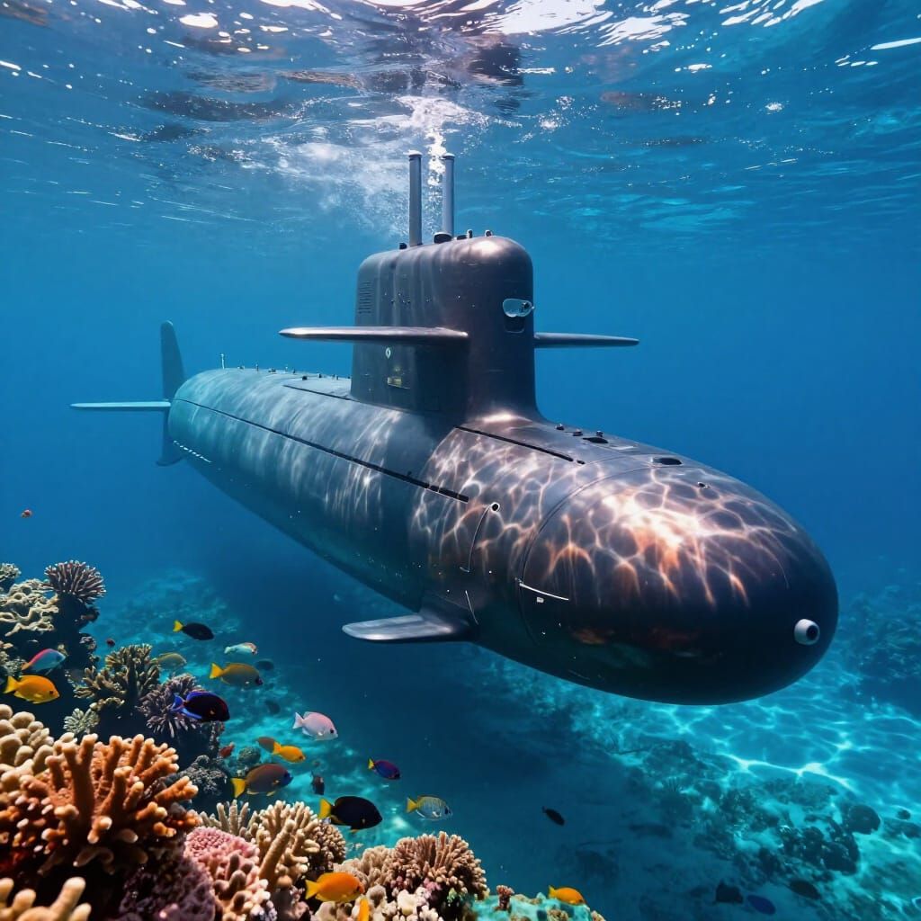 Israeli Submarine Near Coral Reefs in Caribbean Sea