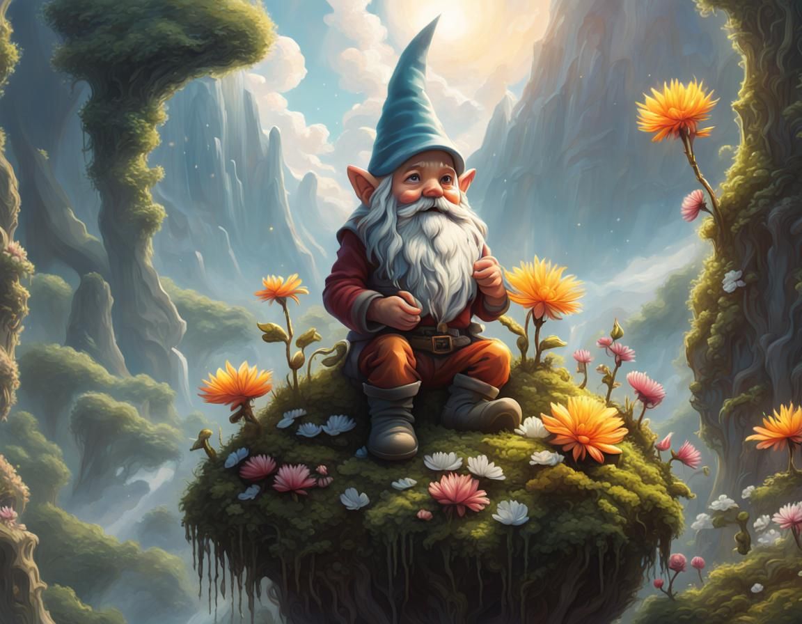 (A gnome growing a magical plant:1.5),  (ethereal fantasy hy...
