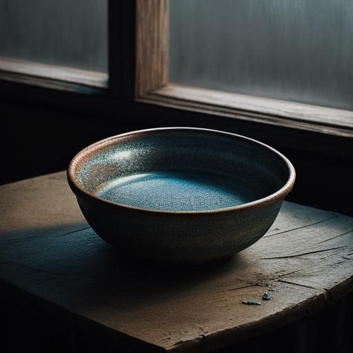 On a rustic table in front of a window, there are clay 3 bow...