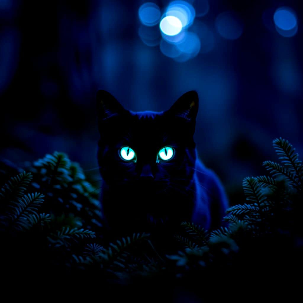 Cat's glowing eyes at night  by @Raveighen Blackwing 
