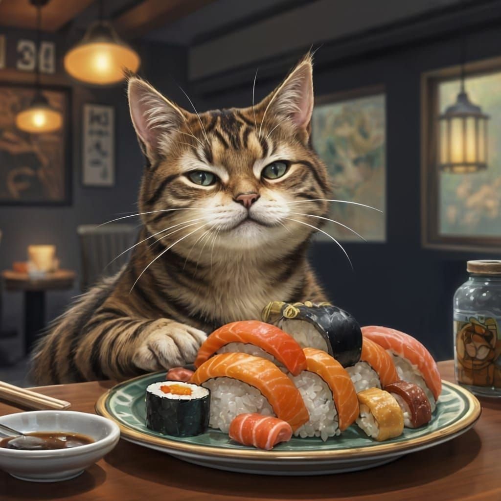 Caturday Sushi (featuring my kitty, Dasher).   by @Hallkatla