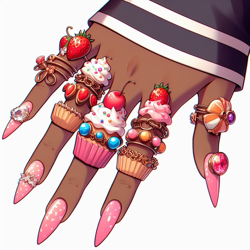 Cupcakes rings and strawberry nails